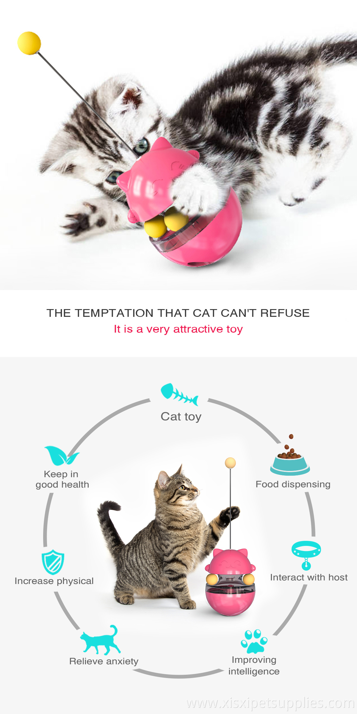 Wholesale Cat Shaking Toy Pink Blue Yellow Green Pet Toy Ball